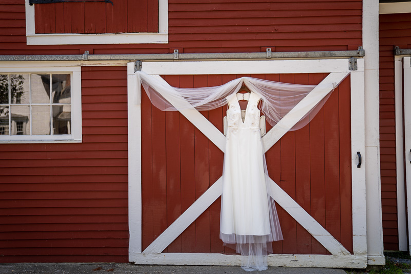 Wedding dress on barn at Grafton Inn