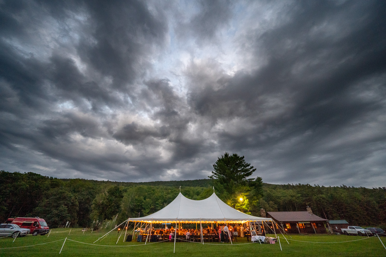 Moody sky over wedding tent
