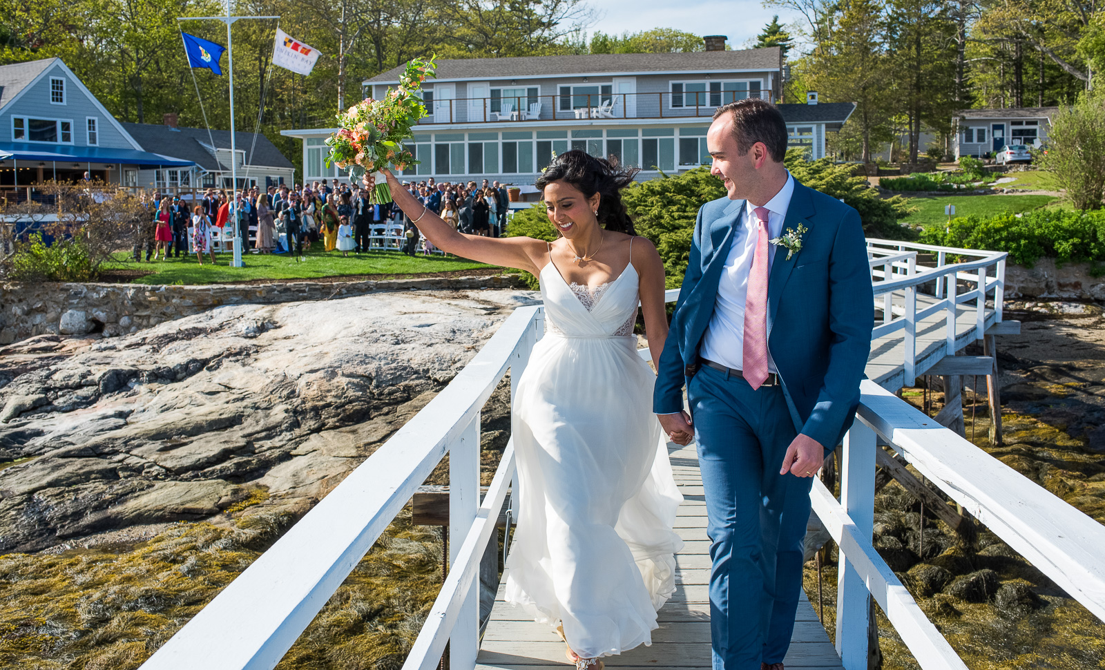 Coastal bride and groom
