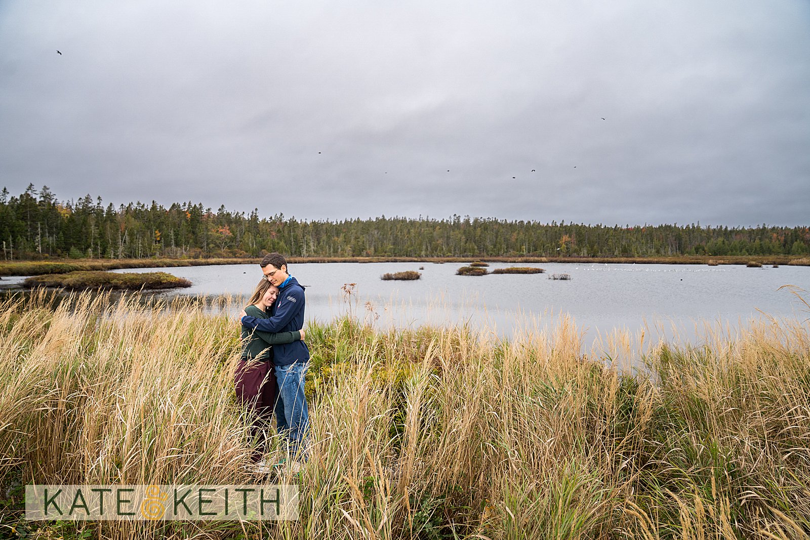 quiet private moment for newly engaged couple in Acadia